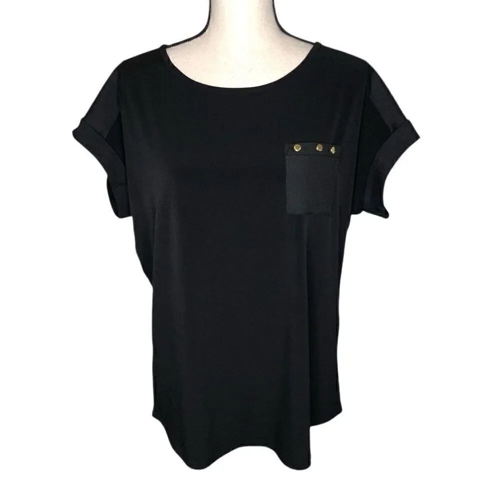 Calvin Klein Black Preppy, Normcore, Roll Sleeve Top Size M NWOT